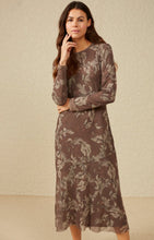 Load image into Gallery viewer, Mesh dress with round neck, long sleeves and print - Falcon Brown Dessin - Type: lookbook
