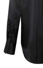 Load image into Gallery viewer, Satin pull on top with V-neck and long sleeves in wide fit - Black

