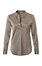 Load image into Gallery viewer, Satin pull on top with V-neck, collar and long sleeves - Shiny Brown - Type: product

