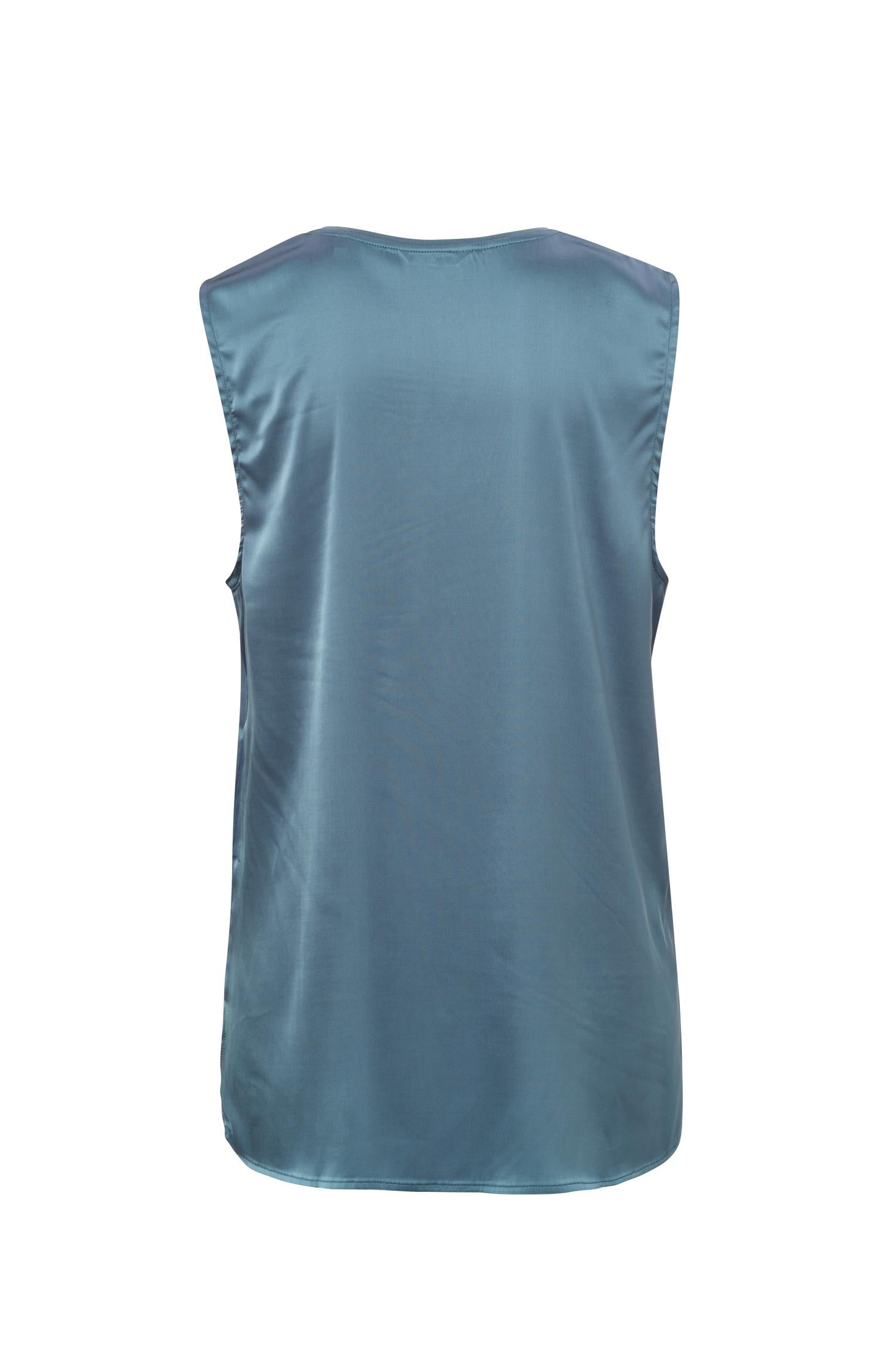 Satin singlet with V-neck in a supple fit - Beauty Blue
