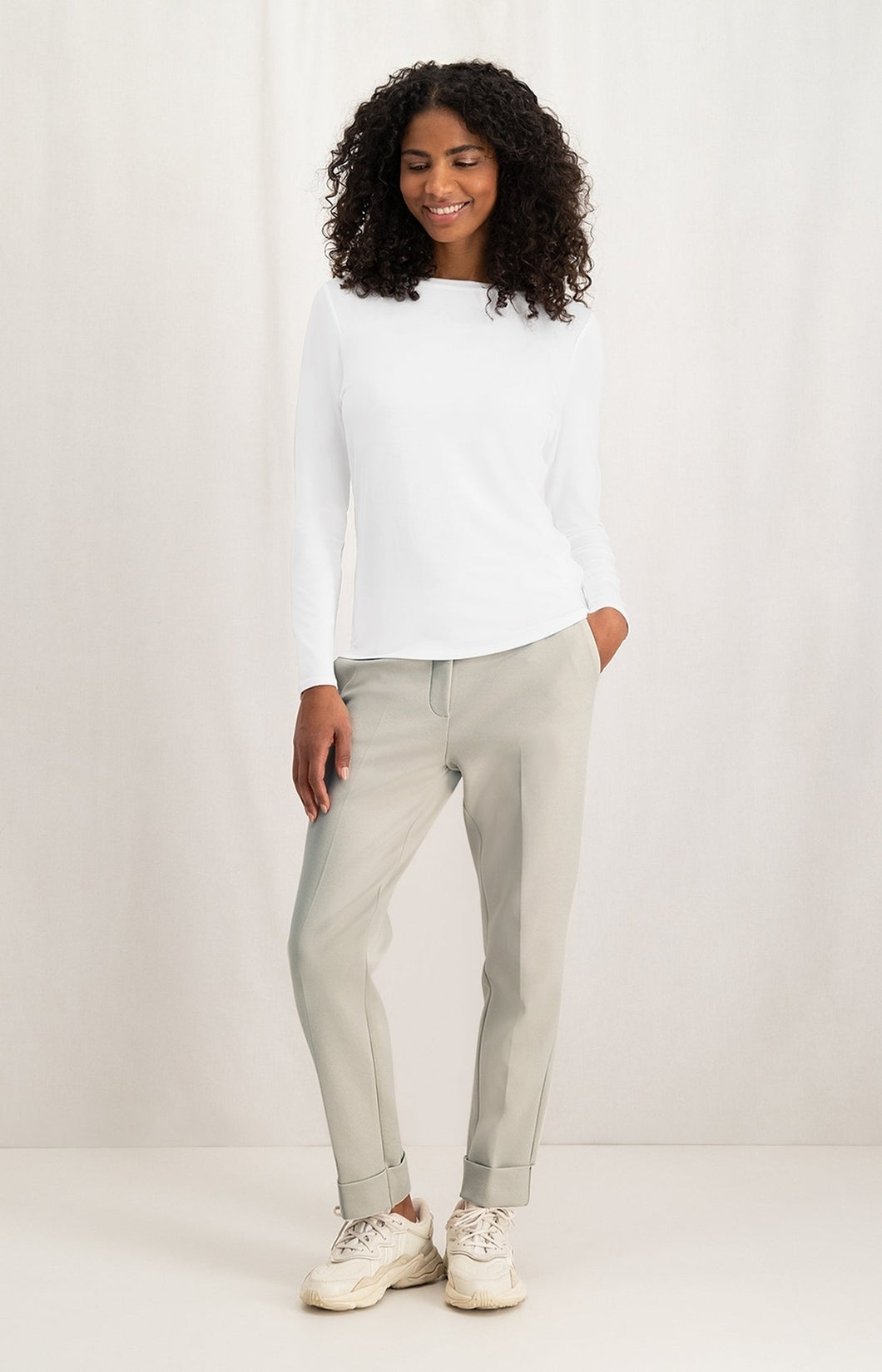 Scuba trousers with straight leg, pockets and elastic waist - Silver Lining Beige - Type: closeup