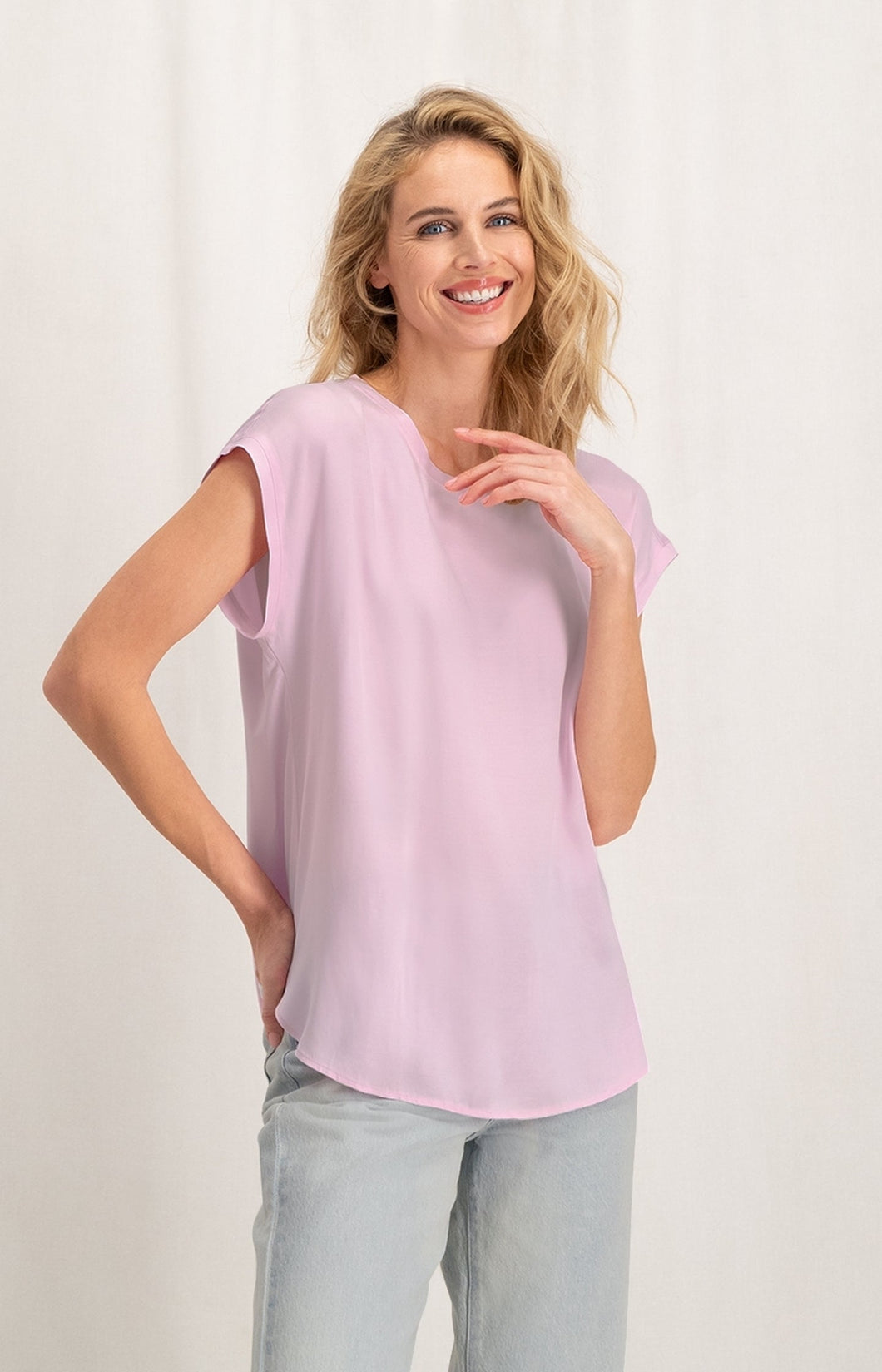 Sleeveless top with round neck in fabrix mix - Lady Pink - Type: lookbook