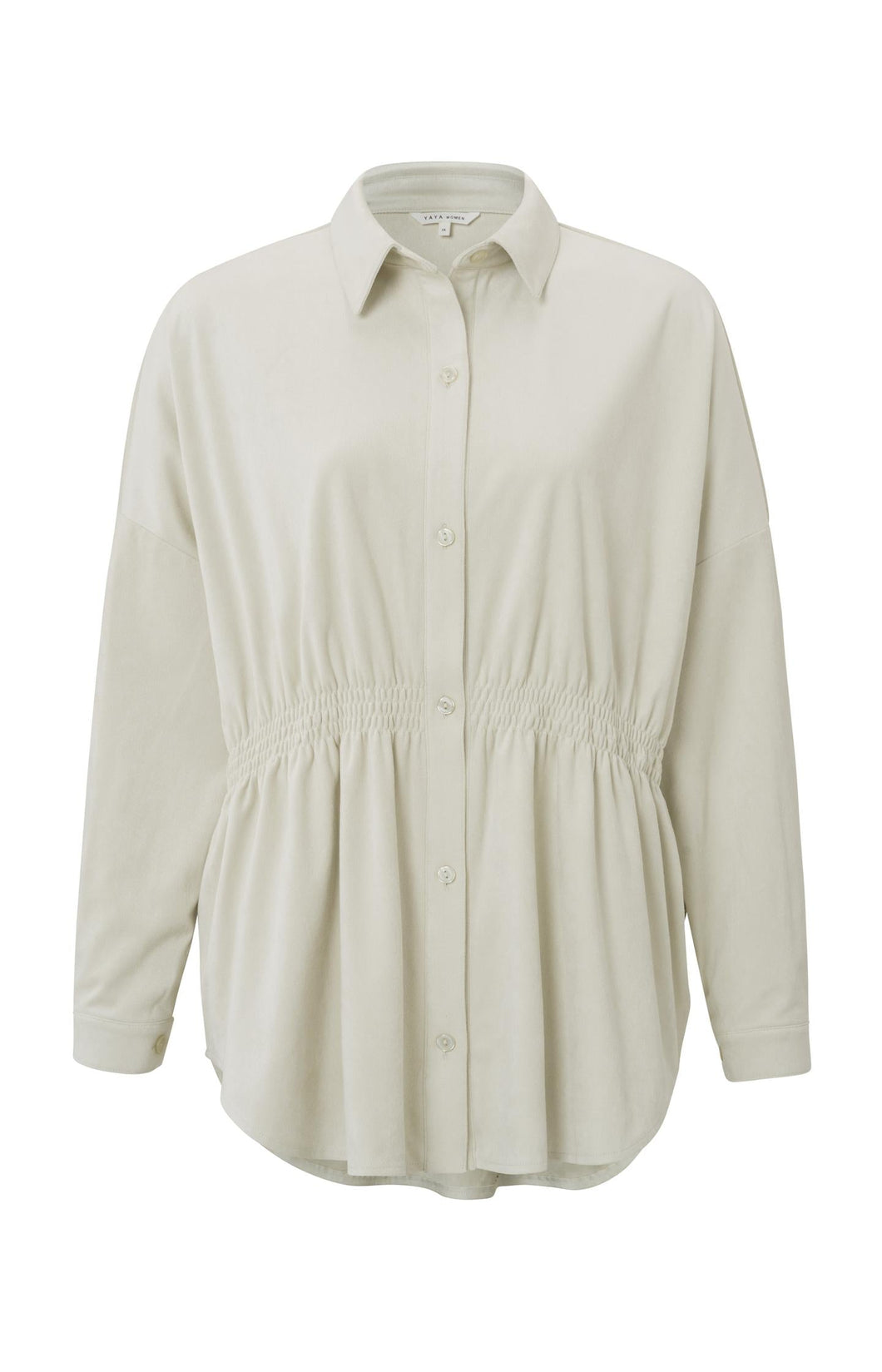 Suedine blouse with long sleeves, buttons and elastic waist - Silver Birch Sand - Type: product