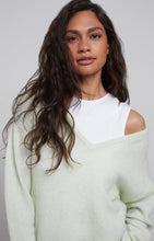 Load image into Gallery viewer, Sweater with deep V-neck and long sleeves in Alpaca - Meadow Mist Green
