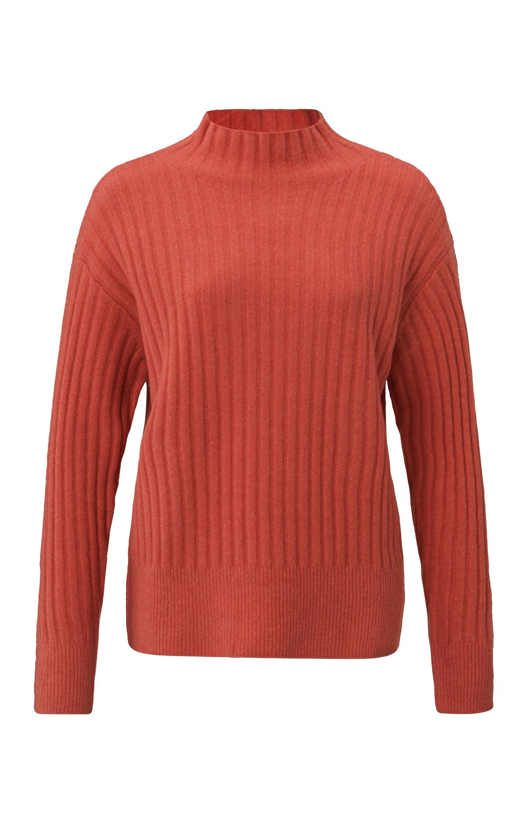 Sweater with turtleneck, long sleeves and ribbed details - Ochre Red Melange - Type: product