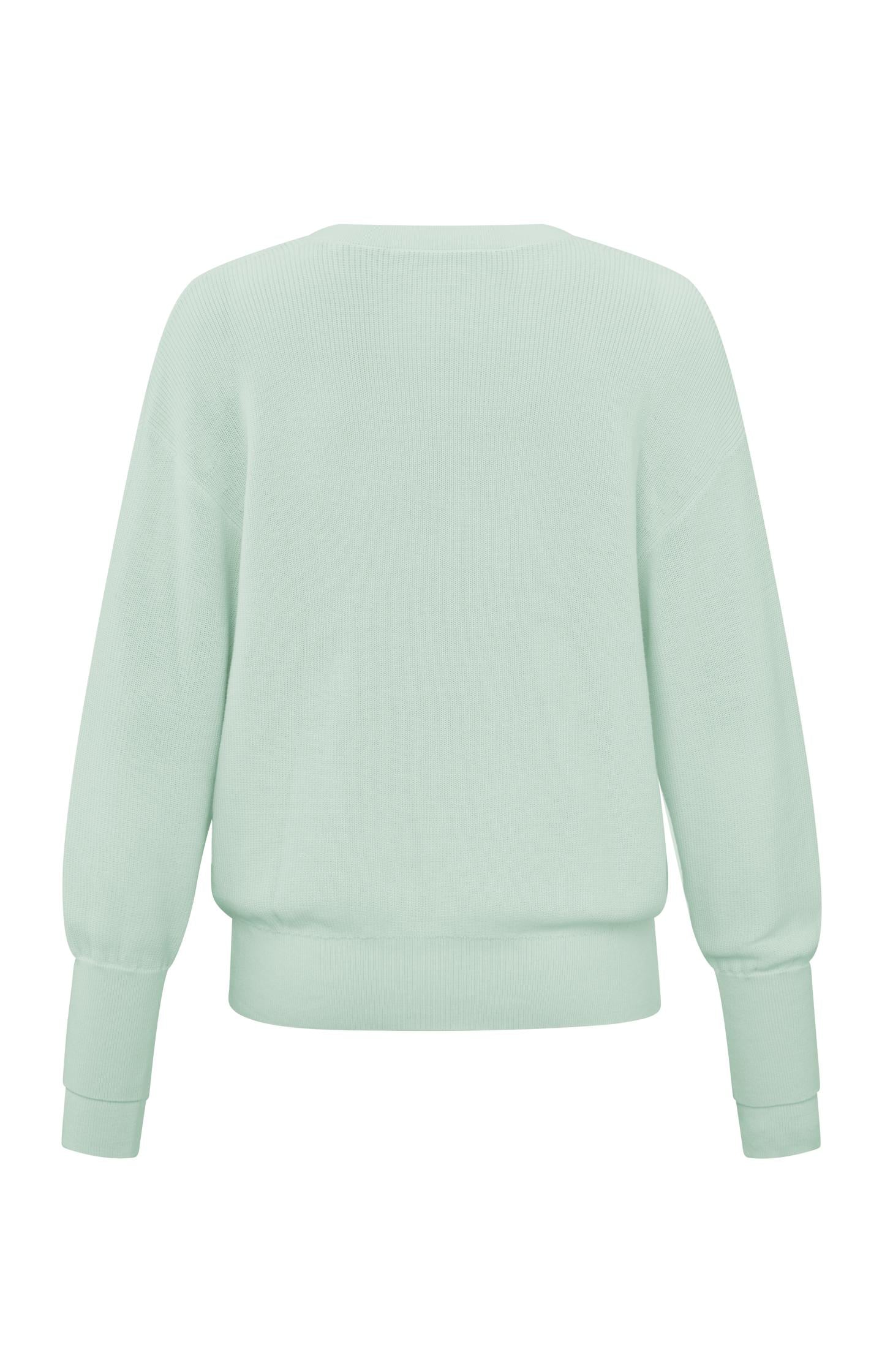 Sweater with V-neck and long sleeves with sleeve detail - Hint Of Mint Green