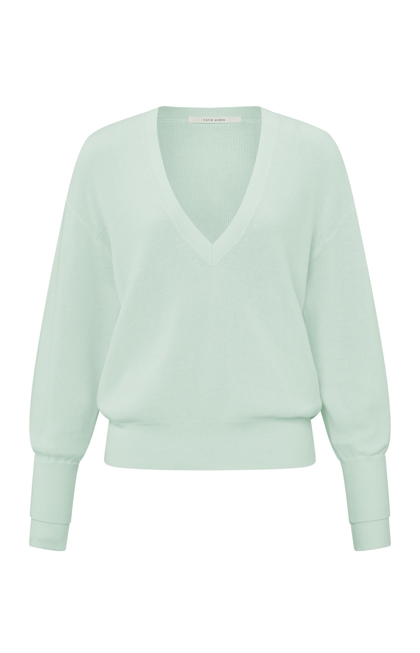Sweater with V-neck and long sleeves with sleeve detail - Hint Of Mint Green - Type: product