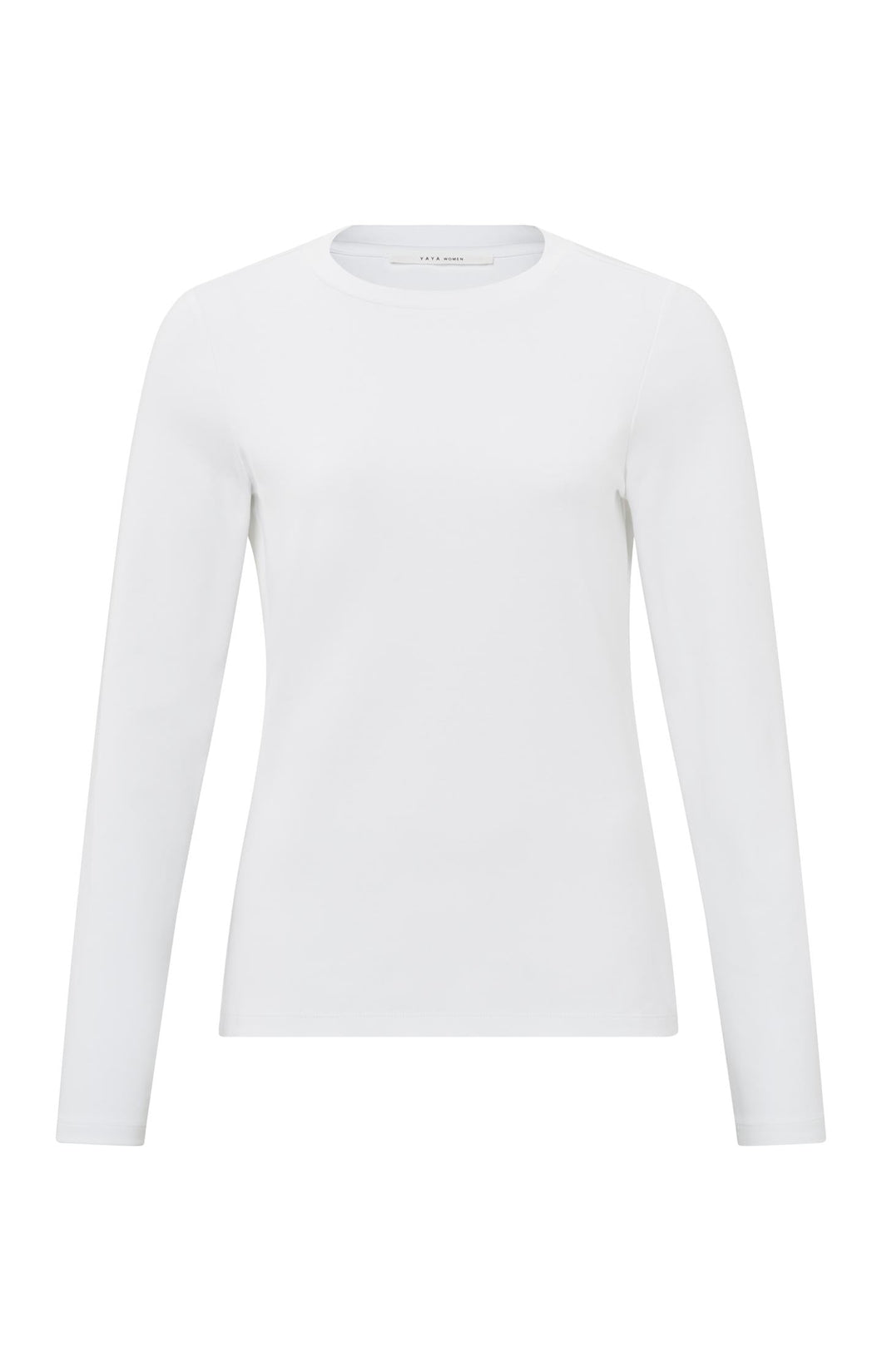 T-shirt with a round neck and long sleeves in regular fit - Pure White - Type: closeup