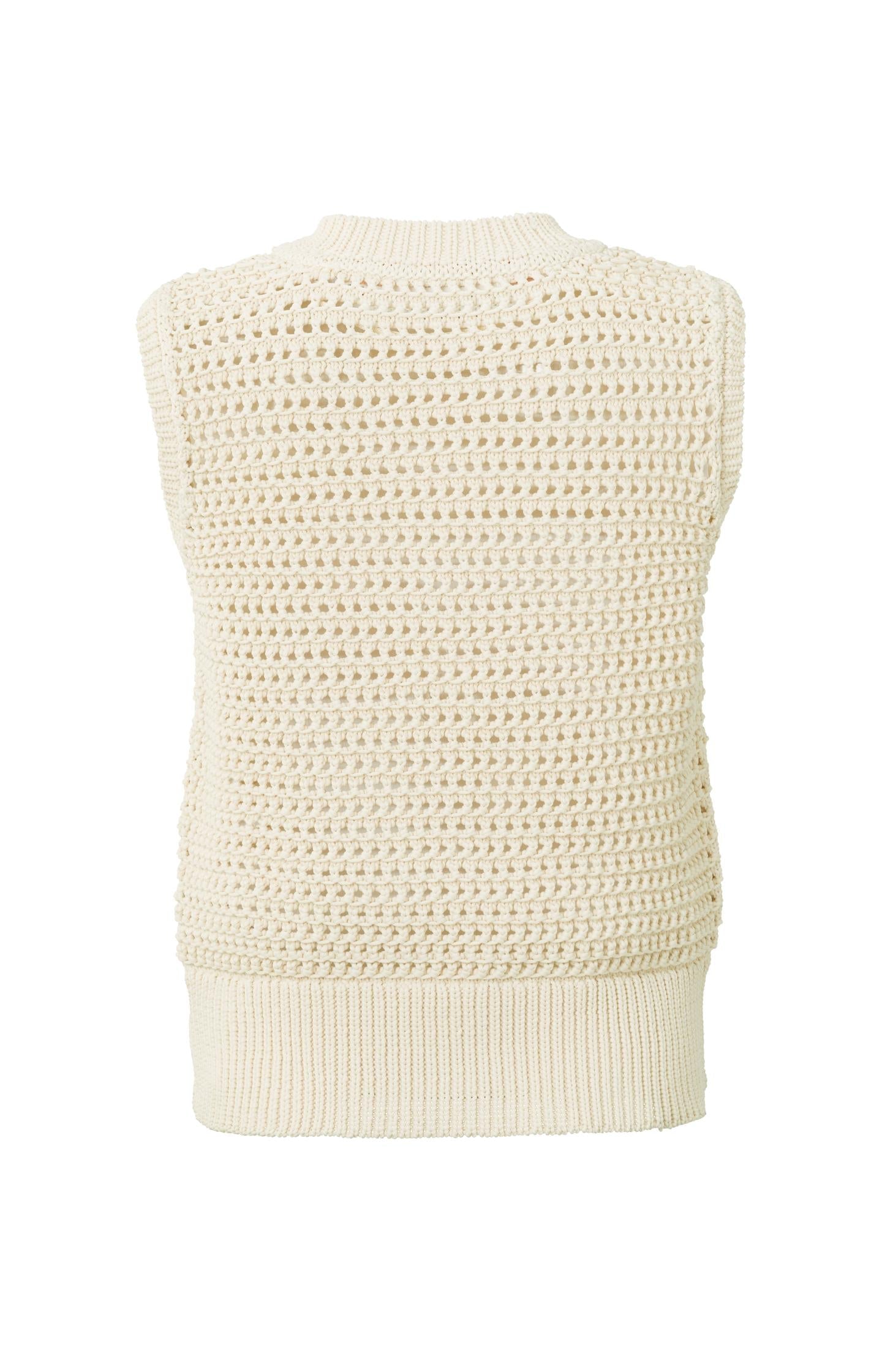 Tape yarn spencer with round neck and ribbed details - Summer Sand