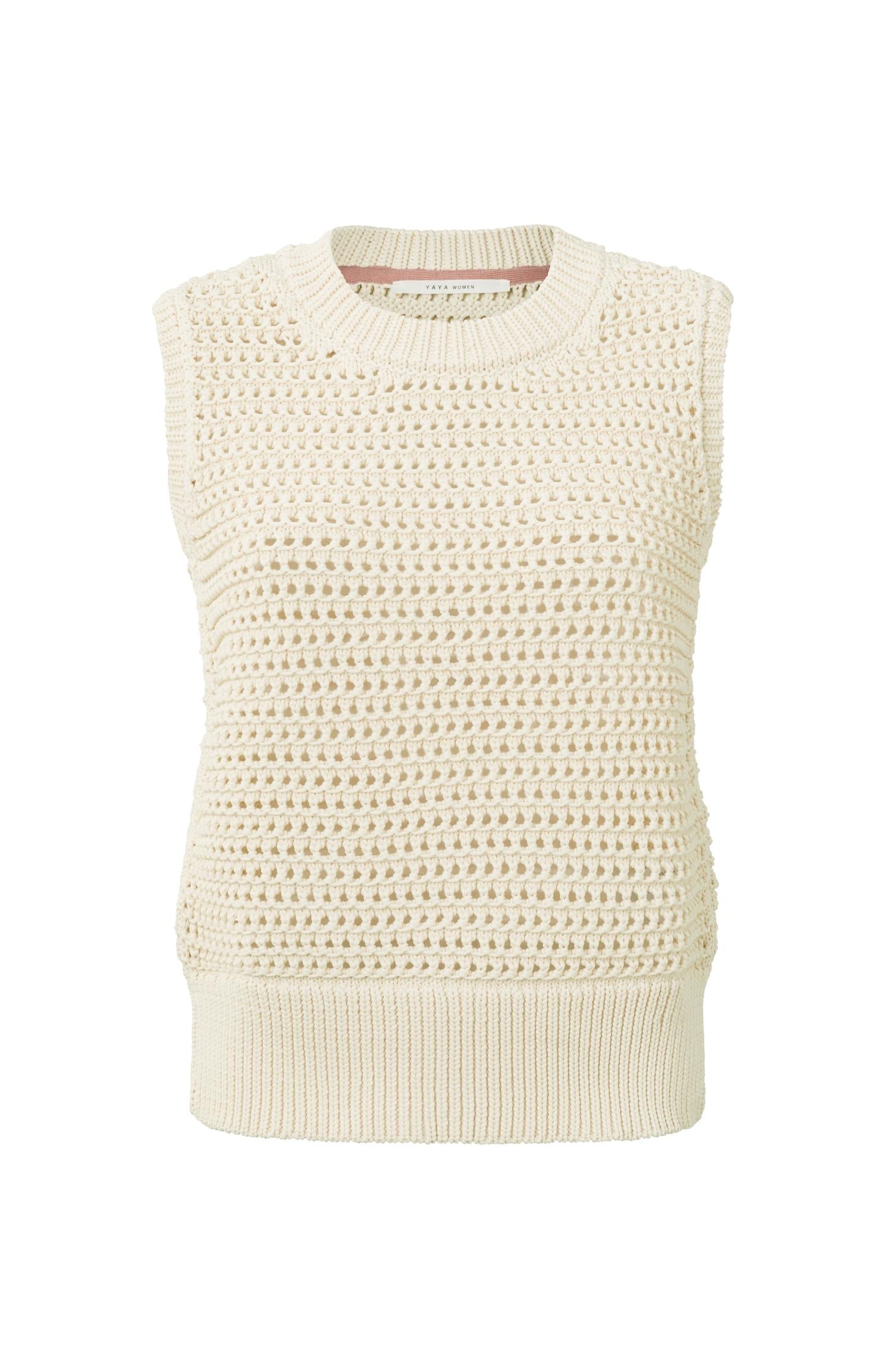 Tape yarn spencer with round neck and ribbed details - Summer Sand - Type: product