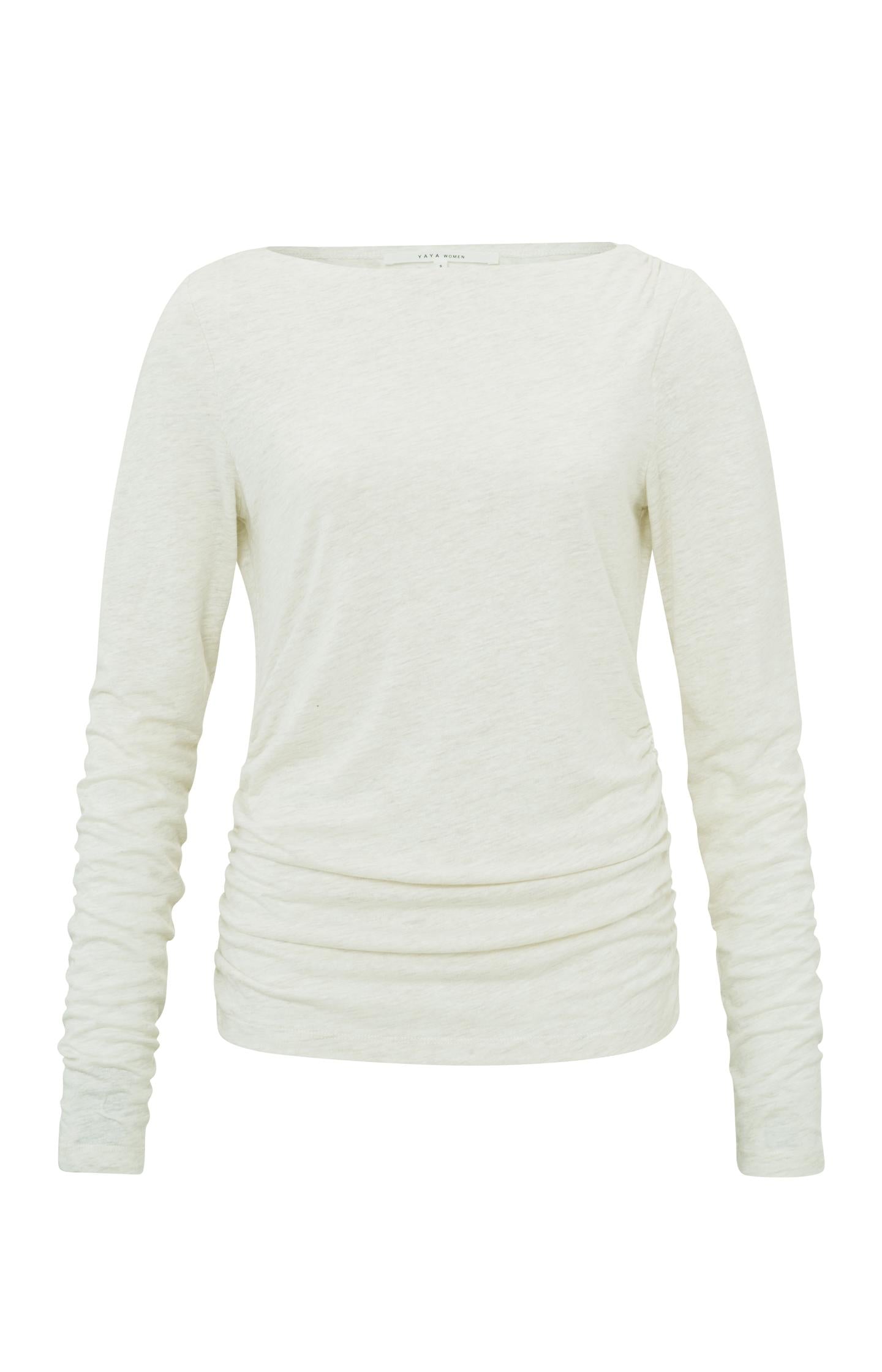 Top with boatneck, long sleeves and gathered details - Ivory White Melange - Type: product