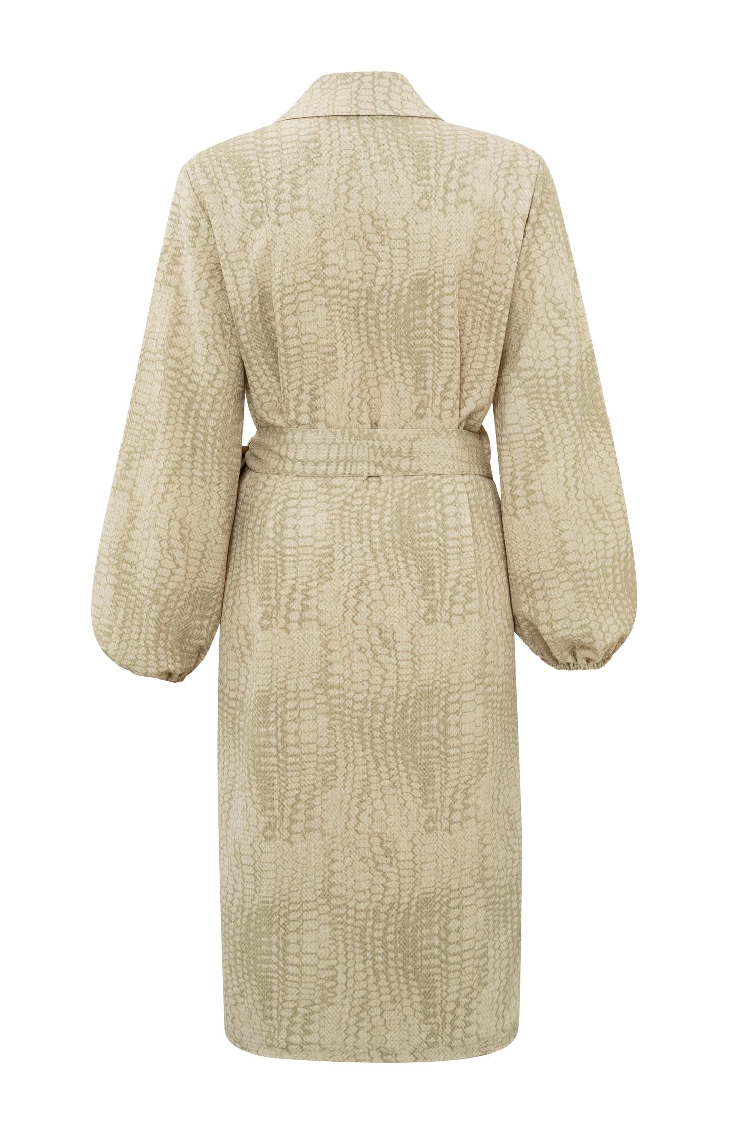 Wrap dress with V-neck, long balloon sleeves and snake print